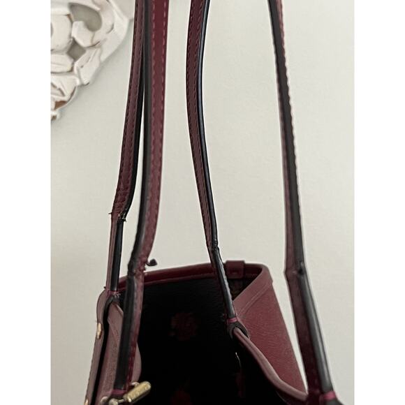 Coach Burgundy City Tote F46286 Tossed Peony Floral Reversible Tote Bag W Pouch - Picture 9 of 16
